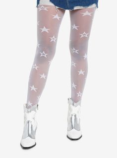 White Stars Tights | Hot Topic Star Tights, Cold Drip, White Tights, Tall Hoodies, Cute Stars, White Stars, Star Design, Socks And Tights, Really Cute Outfits