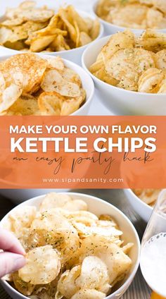 These make-your-own-flavor kettle potato chips require no deep frying and no messStore-bought chips spend a few minutes in the oventhen are tossed in a blend of herbsspices to kick up plain old chips(Inspired by Rebekah Peppler's 'Upgraded Potato ChipsfromTable.) Jalapeno Chips, Chip Seasoning, Kettle Cooked Chips, Potato Chip Recipes, Seasoned Potatoes, Kettle Chips, Spicy Thai, Herbs Spices