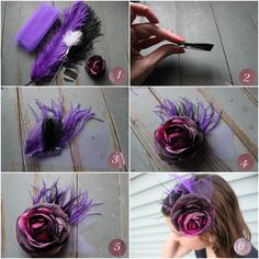 step by step instructions on how to make a flower with feathers