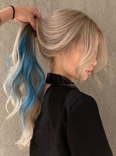 Blonde With Blue Underneath Blonde Hair With Blue Highlights, Blue Hair Underneath, Blonde And Blue Hair, Blue Underneath, Hair Dyed Underneath, Blue Hair Highlights, Two Tone Hair, Pink Blonde Hair, Dyed Hair Blue