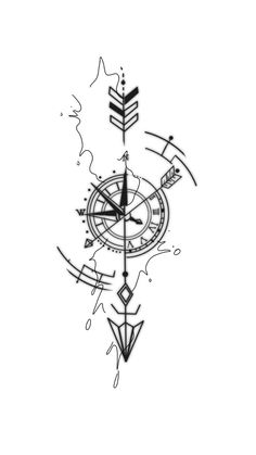 a black and white drawing of a compass