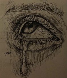 a drawing of an eye with tear coming out of it