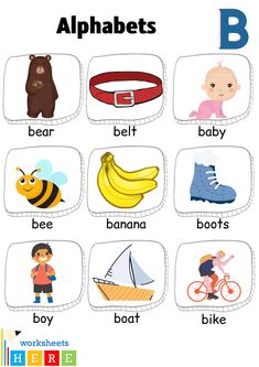 an alphabet worksheet with pictures of different objects