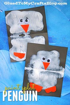 two pictures of penguins made out of toilet paper with the words penguin craft on them