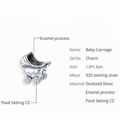 the baby carriage is shown with its name and description