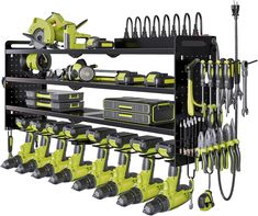 a tool rack filled with lots of tools