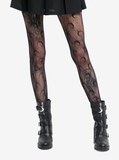 Give your OOTD a celestial touch with these black fishnet tights  featuring crescent moon designs. Black Crescent Moon, Girlfriend Clothes, Black Fishnet Tights, Victorian Vampire, Cold Drip, Gothic Leggings, Moon Designs, Black Fishnets, Fishnet Tights