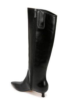 A soaring shaft and diminutive kitten heel bring chc contradiction to this leather boot with a pointy toe to further sharpen the look. 1 3/8" heel (size 6) 14 3/4" shaft; 14 1/2" calf circumference Side zip closure Cushioned insole with Contour+ technology Slip-resistant sole Leather upper/synthetic lining and sole Imported Tall Boot, Platform Slippers, Pointed Toe Shoes, Kids Sandals, Leather Boot, Designer Clothes For Men, Modern Outfits, Kitten Heel, Autumn Fashion Women