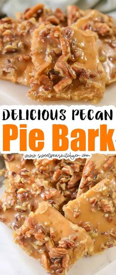 delicious pecan pie bark recipe with text overlay