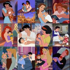 many different pictures of disney characters and their families