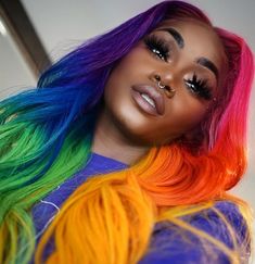 Laurasia Andrea, Dyed Wigs, Wig Inspiration, Rainbow Wig, Rainbow Hair Color, Multi Colored Hair, Colored Hair, Rainbow Hair, Cool Hair Color