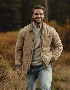 James Canvas Liner Jacket Mens Photo Outfits, Mens New England Fall Style, Men’s Work Jacket, Casual Dress Up Men, Country Men’s Outfits, Neutral Fall Outfits Men, Mens Clothing Styles Outdoors, Southern Men Style, Husband Style Mens Fashion