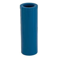 a blue trash can on a white background