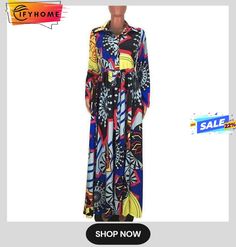 Women Ethnic Print Swing Maxi Shirt Dress with Pocket Women Belt Long Sleeve Turn Down Collar Print Floor-length Dress Bohemian Graphic Print Maxi Dress, Long Sleeve Maxi Dress With Abstract Print For Vacation, Blue Long Sleeve Maxi Dress With Abstract Print, Casual Long Sleeve Maxi Dress With Colorful Pattern, Multicolor Long Sleeve Dress With Graphic Print, Casual Long Sleeve Maxi Dress With Abstract Print, Multicolor Printed Maxi Dress With Long Sleeves, Bohemian Long Sleeve Maxi Dress With Abstract Print, Long Sleeve Bohemian Dress With Graphic Print