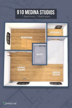 the floor plan for a studio apartment with two separate rooms and one bedroom in each room