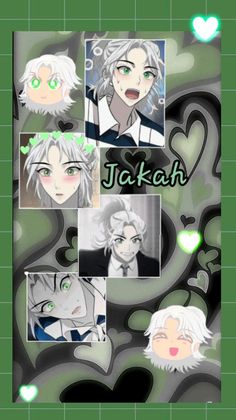 some anime characters with green eyes and white hair