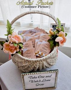 a basket filled with lots of cards sitting on top of a table