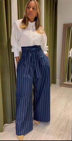 Front button up top with turn down collar button down the front long sleeves with a bow on the back Chic Tops With Button Closure, Affordable, Plus Size Business Attire, Striped Pant, Bow Top, Button Up Top, White Bow, Type Of Pants, Business Attire, Classy Women