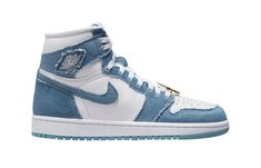 JORDAN 1 RETRO HIGH OG DENIM BLUE (PS) This is one of those Air Jordan 1s you can wear with anything and still look chic! This "Denim" rendition is a great pair that can blend with Black, White, Jeans, and other sporty outfits. So you are getting a silo that can tick all the options from the list of requirements for buying. Jordan 1 High Og Denim, Logo Wings, Campus Adidas, Air Jordan 1s, Jordan Model, Jordan Retro 1, Jordan 8, Jordan 1 High Og, Air Jordan Retro