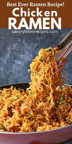 one pan chicken ramen with broccoli and carrots