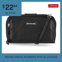 This Mundi women's crossbody wallet has a sleek, versatile design that's perfect for your everyday needs. Made from faux leather with a zip-snap closure, this rectangular wallet has multiple pockets and an ID window, RFID blocking, gold-tone hardware accents, and a detachable strap so you can carry it on its own or wear it crossbody. Wallet Type: Crossbody WalletFeatures: Rfid Blocking, Removable StrapsCard Capacity: 18 SlotsClosure Type: Snap & Zipper, ZipperPockets: 1 Id Window, 2 Inside Mult… Versatile Rfid Blocking Bags, Black Rfid Blocking Bags, Rfid Blocking Wallet, Crossbody Wallet, Wristlet Wallet, Small Accessories, Snap Closure, Wallets, Faux Leather