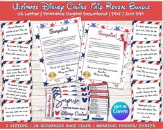 the ultimate disney cruise trip reveal bundle is shown in red, white and blue colors