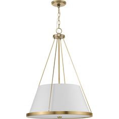 a light fixture with a white shade hanging from the ceiling