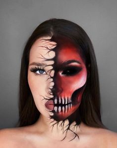 Half Face Makeup, Half Skull, Halloween Makeup Diy