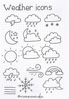 the weather icons are drawn in black ink on a sheet of paper with white writing