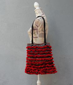 Deep Red Striped Bag, Crochet Bag with Leather Straps, Grey, Black and Red Red Handwoven Crochet Shoulder Bag, Red Handwoven Crochet Tote Bag, Handwoven Red Crochet Shoulder Bag, Red Bohemian Crochet Bag, Red Crochet Shopping Bag, Red Crochet Bag For Shopping, Red Bohemian Crochet Shoulder Bag, Red Crochet Bohemian Shoulder Bag, Bohemian Red Crochet Tote Bag