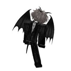 a black and white drawing of a man in a suit with wings on his back