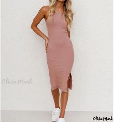 Olivia Mark - Long-Sleeved Gown with Open Back and Interconnected Flaps Slim Dresses Long, Ribbed Knit Bodycon Dress, Woman Dresses, Mid Skirt, Sleeveless Skirt, Summer Bodycon Dress, Ribbed Dress, Dresses Elegant, Sport Dress