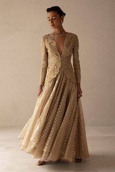 Buy Beige Jacket Silk Organza Embroidered Palm Metallic And Skirt Set For Women by VARUN NIDHIKA Online at Aza Fashions. Glamorous Gold Sets With Intricate Embroidery, Elegant Silk Anarkali Set With Gold Embroidery, Elegant Beige Sets With Gold Embroidery, Elegant Anarkali Set With Gold Embroidery For Reception, Elegant Lehenga With Gold Embroidery For Parties, Elegant Gold Embroidered Floor-length Sets, Elegant Floor-length Sets With Gold Embroidery, Glamorous Gold Sets With Zari Work, Elegant Raw Silk Sets With Gold Embroidery