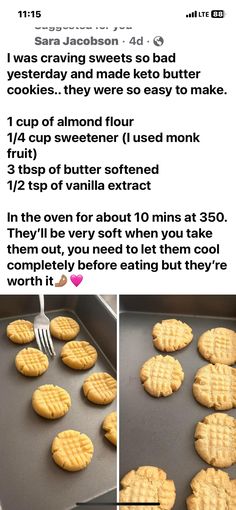 an image of some cookies being cooked on a pan with the instructions for how to make them