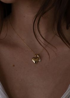 Maison Heart Locket Necklace & Milestone Drop Charm Stack - Kinn Heart Shape Locket Gold, Double Pendant Necklace, Timeless Gold Jewelry, Puffed Heart Necklace, Heart Gold Necklace, K Pendant, Heart Shape Necklace, Heart Pendant Necklace Gold, خواتم خطوبة