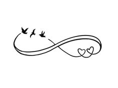 an infinite love symbol with birds flying over it