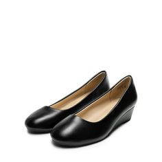 These women's arch support wedge heel pumps offer a 3D shock-absorbing insole, flexible anti-slip outsole, and U-shaped heel cup for stability and comfort during long wear. Versatile and classic, they're perfect for work and other occasions, with a breathable insole for a dry, comfortable fit. Size: 9.5.  Color: Black.  Gender: female.  Age Group: adult. Closed Toe Wedges, Garden Boots, Short Rain Boots, Womens Rain Boots, Casual Dress Shoes, Wedge Pumps, Rubber Shoes, Heel Pumps, Arch Support