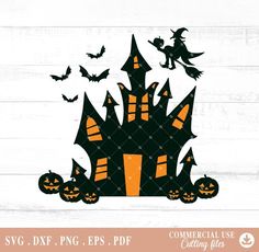 halloween castle with pumpkins and bats svg dxf eps png