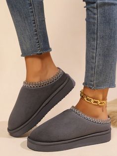 Women's Grey Plush Lined Flat Bottomed Slippers, Soft Sole Solid Color Warm Ankle Boot Style, All Season Fabric Slippers Grey         Women Shoes, size features are:Bust: ,Length: ,Sleeve Length: Comfy Slippers, Home Slippers, Warm Shoes, Eva Sole, House Slippers, Grey Women, Baby Wearing, Kids Wear, Kids Accessories