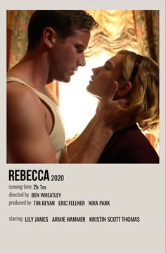 a movie poster for the film rebeca, with two people looking into each other's eyes