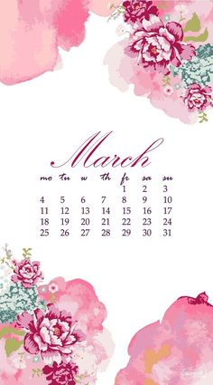 a calendar with pink flowers on it