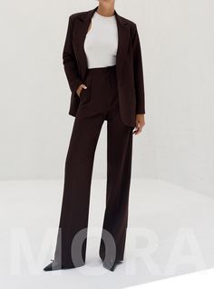 2-piece womens blazer trouser suit for office, business meetings, formal events and special occasions DETAILS -  straight long pants -  high rise -  blazer is buttoned -  lined MATERIAL Premium quality suiting fabric, which consists of natural cotton mostly (65%) and polyester (35%) SIZES The model in photos is wearing a size XS (2) Available in 6 sizes: XS= 2 US numeric BUST 32-34 inches or 82-86 cm WAIST 23-24.8 inches or 59-63 cm HIPS 33-35 inches or 86-90 cm S= 4 US numeric BUST 34-35 inches Brown Suit Women's, Formal Pant Suits, Trouser Suit, Womens Blazer, Womens Suits, Formal Pants, Suiting Fabric, Classic Blazer, Pants Suit