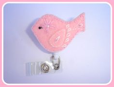 Badge reel id holder retractable  Lovey by clippiecollections, $6.75 Felt Birds, Lovey Dovey, Black Beads, Hand Stitching, Light Pink