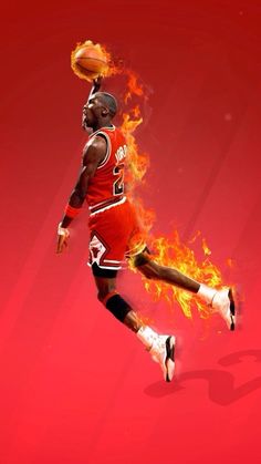 the basketball player is jumping in the air with fire coming out of his legs and feet