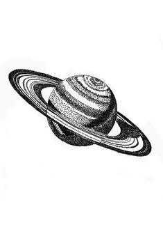 a black and white drawing of the planet saturn