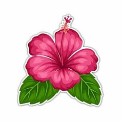 a pink flower with green leaves sticker on a white background for wallpapers