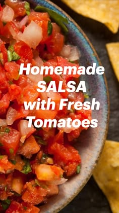 a bowl filled with salsa and tortilla chips