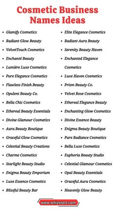 some business names that are in red and white with the words, cosmetic business names ideas