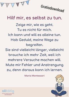 a poem written in german with an image of a boy sitting on the ground and bunting