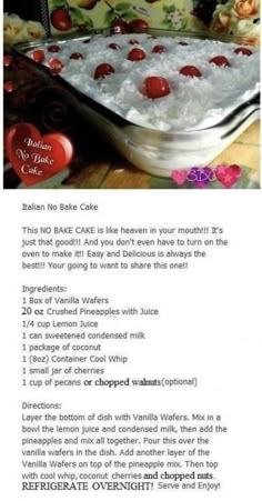 an image of a recipe for a cake with cherries on it and instructions to make it